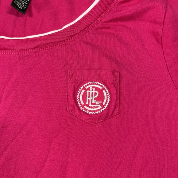 Lauren Ralph Lauren Shirt Womens Extra Large Pink Navy Colorblock Scoop Neck - Picture 2 of 7